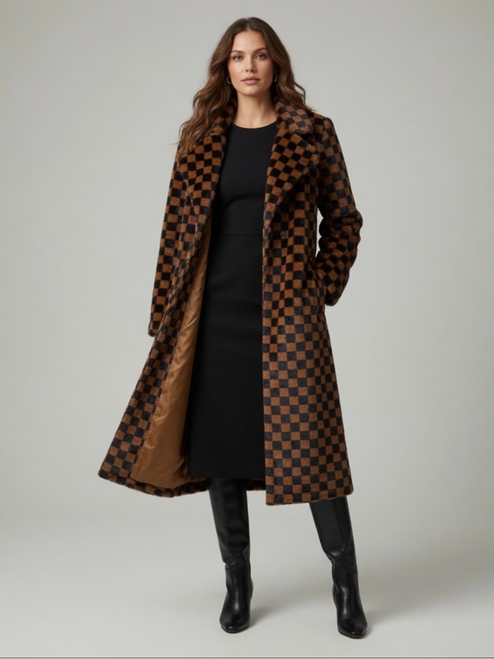 ACOA Faux Fur Checkered Oversized Jacket
